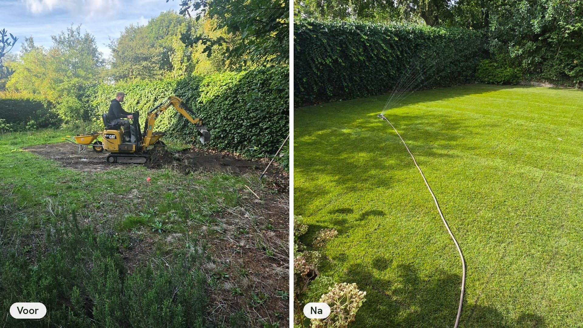 Gazon voor en na de renovatie door Tuinen van Aardenburg